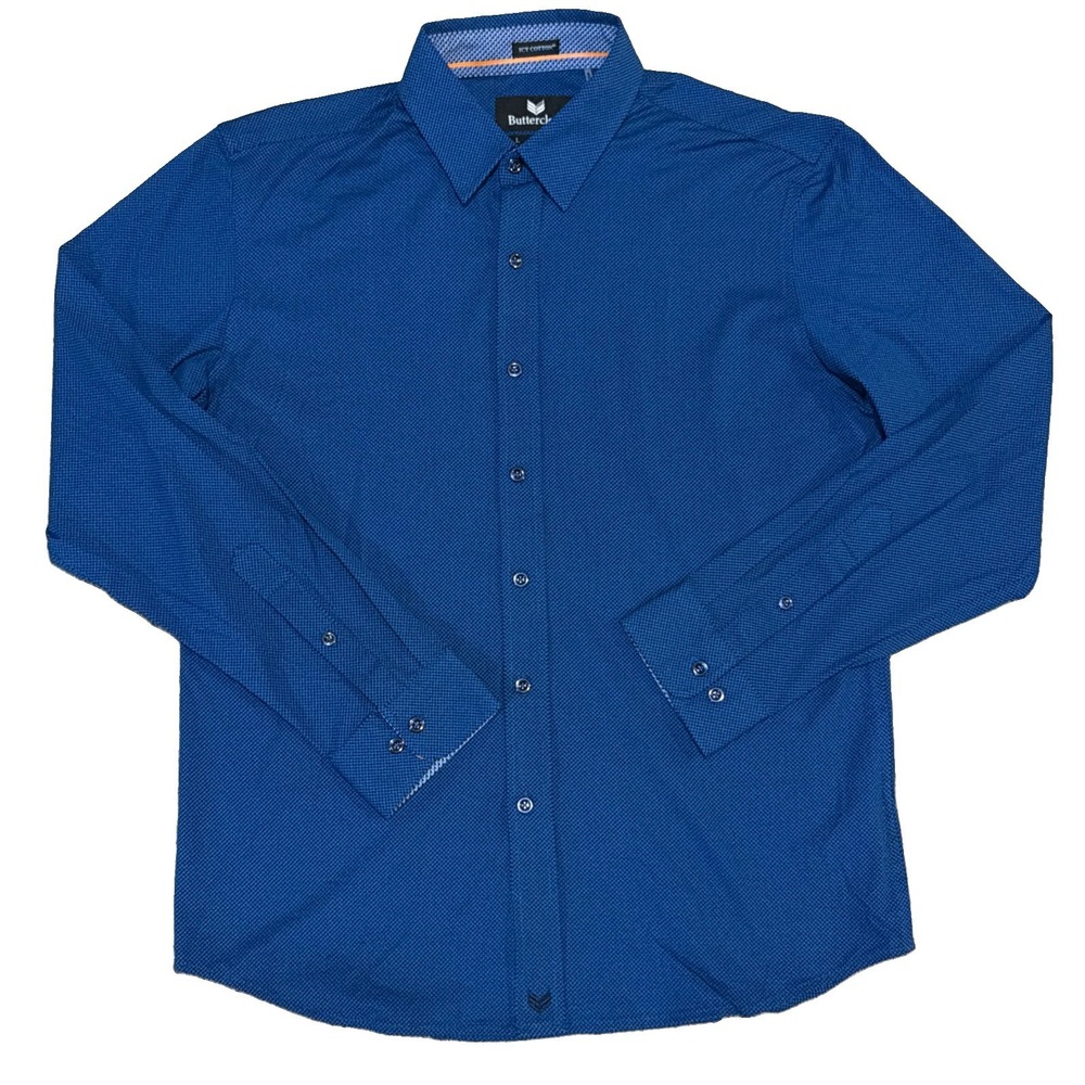Buttercloth Icy Cotton Long Sleeve Polo Shirt Mens Large Blue Regular Fit